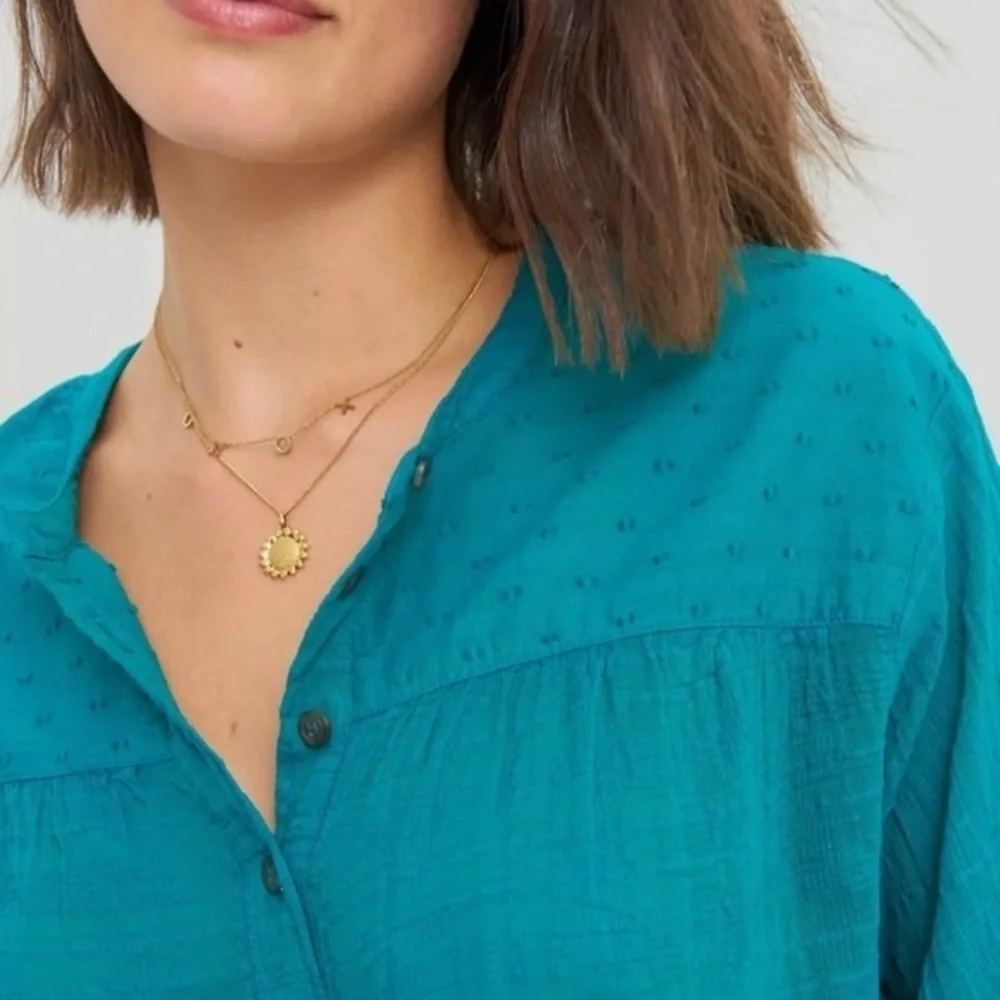 Anthropologie Pilcro Mila Draped Swiss Dot Button Down Cotton Blouse EUC Small - Picture 3 of 11